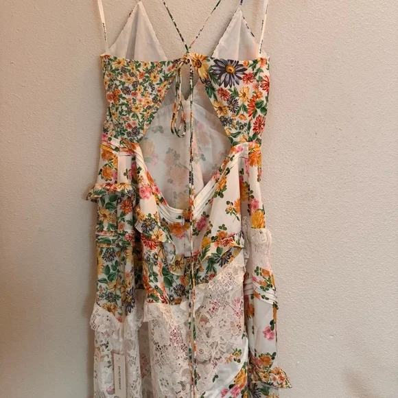 For Love And Lemons Floral The Rosalyn Maxi Marigold Green XL NEW